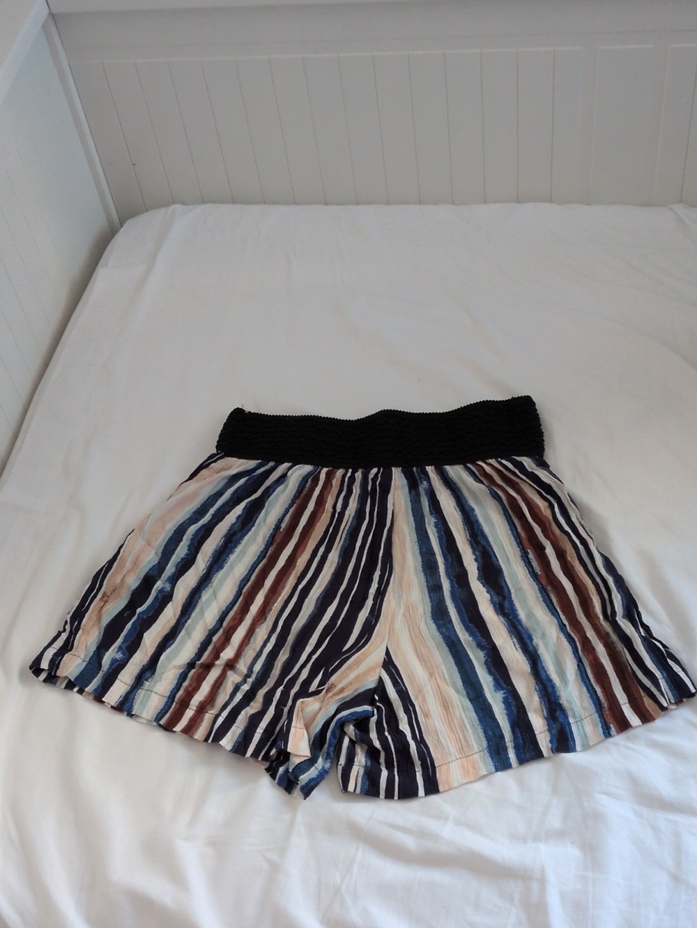 Robert Louis High-Waist Striped Summer Shorts in Navy, Blue, Brown & Cream